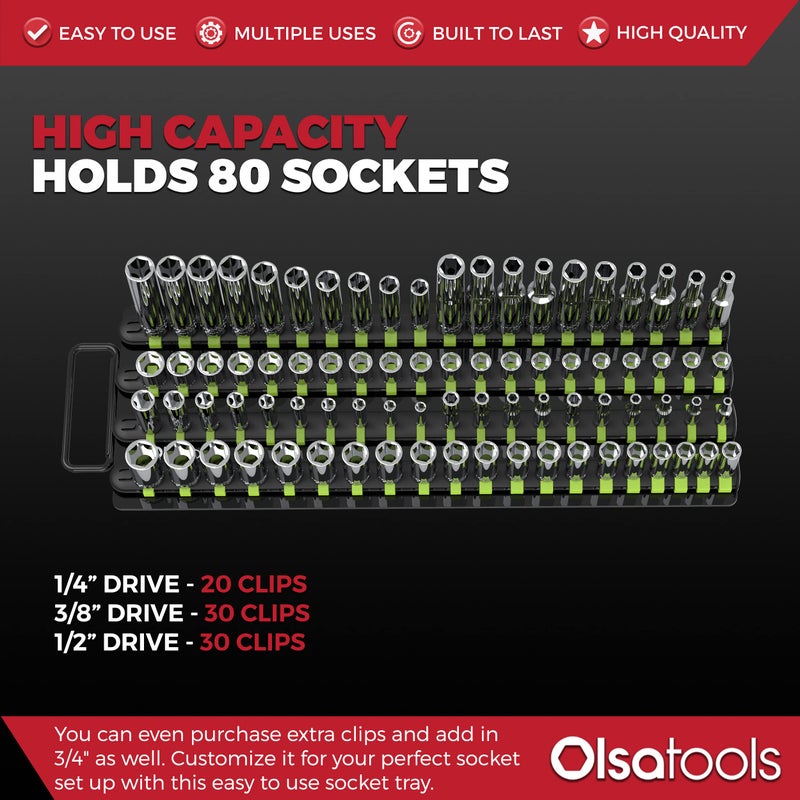 Olsa Tools صينية تنظيم sockets المحمولة من Olsa Tools | قضبان سوداء مع مشابك خضراء | تحمل 80 socket | حامل sockets بجودة احترافية - Image 4